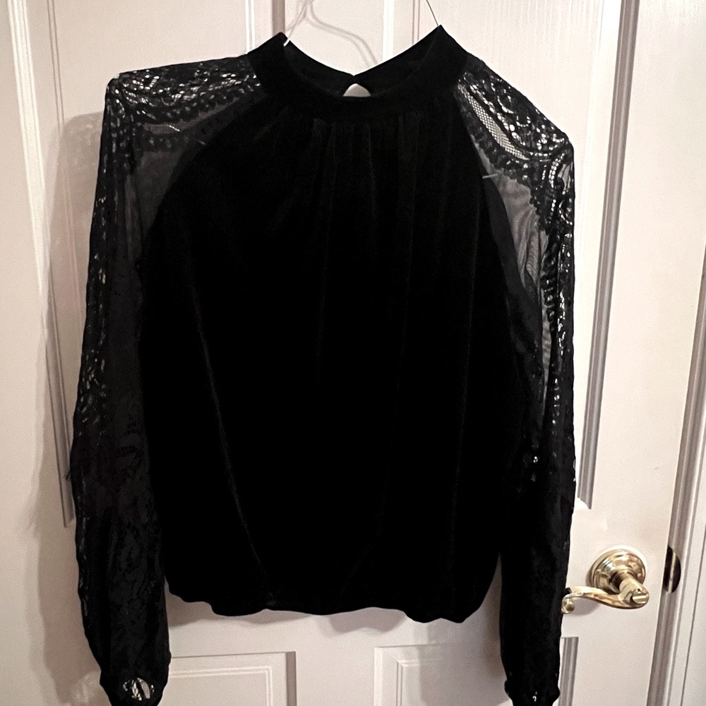 Black velvet lace long sleeve shirt